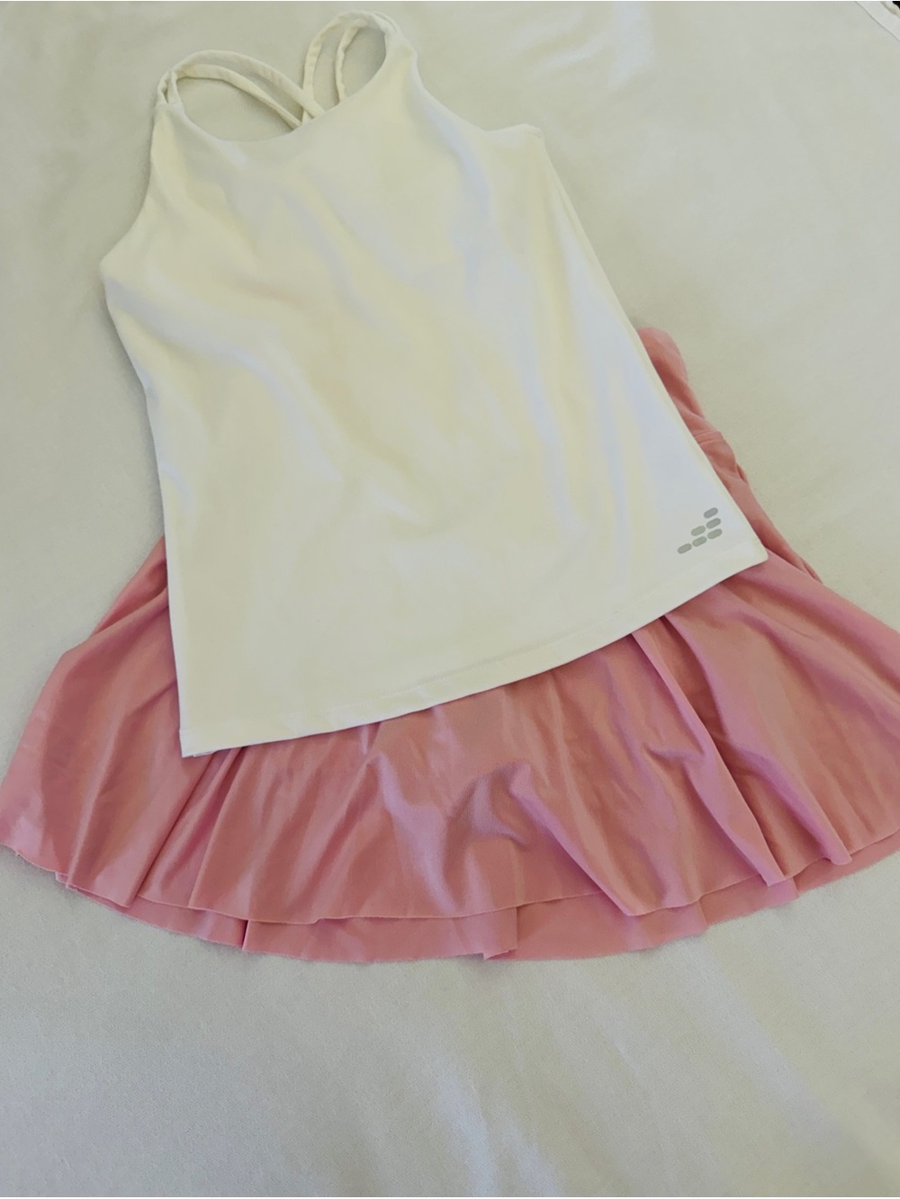 BCG Club SportsGirls Tennis Outfit M 8-10 White Racerback Tank Pink Skort Active